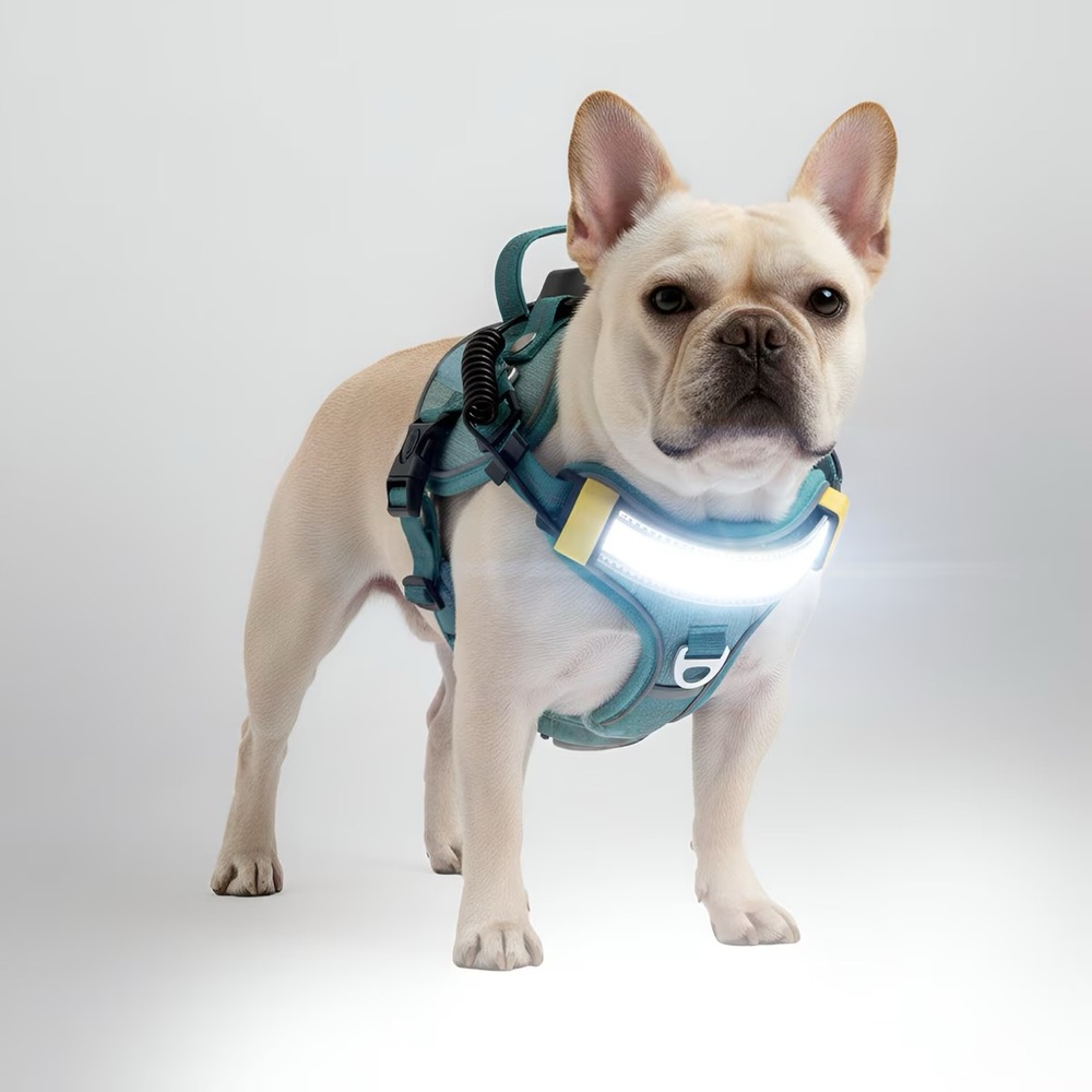 Illuminated Teal Dog Harness
